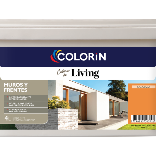 COLORIN LATEX IMPERMEABILIZANTE FRENTES Y MUROS COLORES DE LIVING